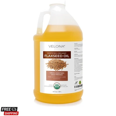 Aceite de linaza orgánico del USDA - 64 fl oz, prensado en frío para la nutrición de la piel y el cabello Foto 1 de 4