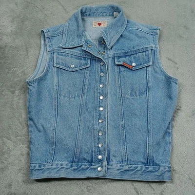 Chaleco Lawman Vintage Mujer Medio Azul Denim Perla Bolsillos a Presión Western Foto 1 de 4