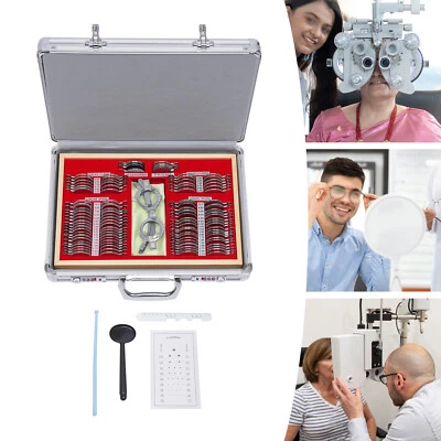 Juego de lentes ópticas de prueba kit de optometría de borde de metal 104 piezas con accesorios gratuitos + estuche Foto 1 de 4