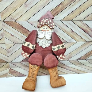 Vintage Primitive Wooden Handpainted Santa Claus Sitting Folk Art Ornaments - Picture 1 of 6