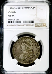 1829 50C Capped Bust Half Dollar - Small Letters - O-104a - NGC VF 25  CC307 - Picture 1 of 8