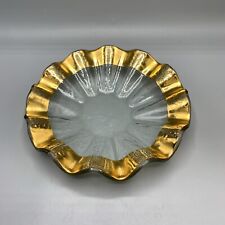 Vintage Annieglass Roman Antique Crackled Gold Bowl Dish Ruffled Signed 7.5 In