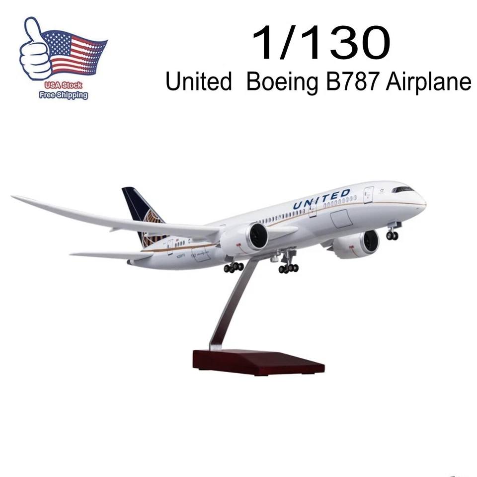 1/130 United Airlines Boeing B787 Réplica Avión Modelo Voz Luces LED Foto 1 de 4