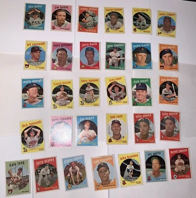 Lote de 30 tarjetas de béisbol 1959 Topps originales vintage comunes LG *** Foto 1 de 2