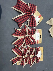 Pack Of 6,Buffalo Check Farmhouse Bows,Christmas Black,red, AM15 - Picture 1 of 3
