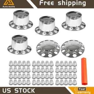 Chrome Semi Truck Hub Cover Wheel Kit Axle Cover 33mm Lug Nut Complete - Picture 1 of 8
