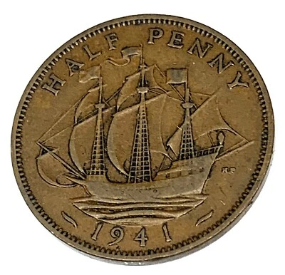 # C3893 MONEDA DE GRAN BRETAÑA, MEDIO CENTAVO 1941 Foto 1 de 2