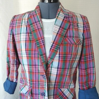 Vintage Half Moon Plaid Lined Jacket With Front Pockets Size 7 - Image 1 of 4