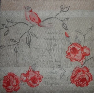 4 x Single Paper Napkins Bird Flowers Romantic for Decoupage and Crafting 43 - Picture 1 of 1