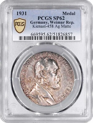 Weimar Republic silver medal 1931, PCGS SP62, "Heinrich von Stephan" - Image 1 of 2