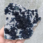 260G Natural Blue Fluorite Mineral Samples Quartz Crystal Cluster