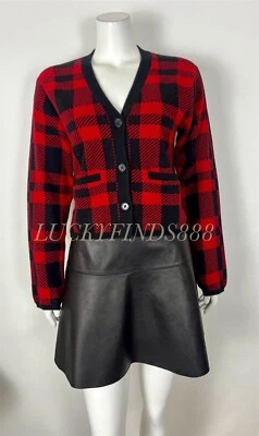 Polo Ralph Lauren женщин клетку шерсти кардиган свитер с Ярлыками $348 красный черный M - Изображение 1 из 4