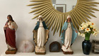TRZY duże antyczne francuskie 16,5" tynkowe posągi religijne przestraszone serce i Maryja