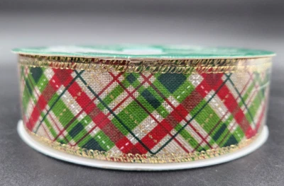 Kirkland Plaid Ribbon Holiday Christmas Wire Edged 1.5" 50 Yards  New - Image 1 of 4