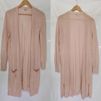Halogen Cardigan Open Front Longline Linen Blend Light Pink Large L - Image 1 of 4
