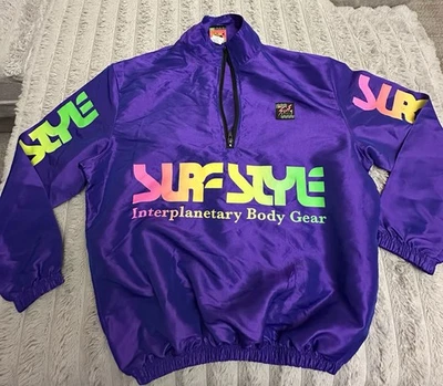 Vintage Surf Style USA Purple Iridescent One Size 1/4 Zip Windbreaker Jacket s - Image 1 of 4
