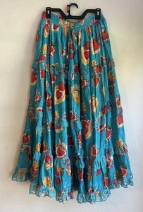 Kitsch & Pop Frida Kahlo Tiered Maxi Ruffle Skirt M NWT Sacred Heart Boho Artsy - Picture 1 of 12