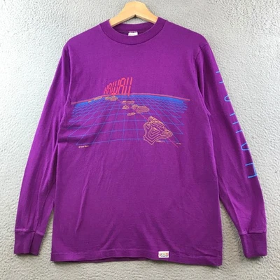 Vintage 70s Crazy Shirts Hawaii Purple Long Sleeve Graphic T-Shirt Mens M - Image 1 of 4