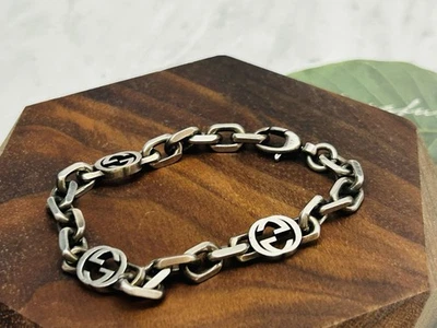 Bracciale Gucci ad incastro originale logo G catena solo argento sterling 925... - Immagine 1 di 4