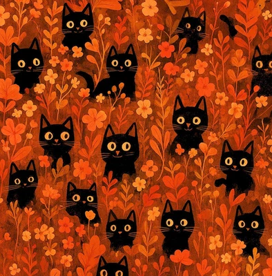 FOREVER CRAFTING UK Herbstliche schwarze Katzen! 100% Baumwollstoff NEU Design Meterware/Fett/lange Viertel Steppdecke
