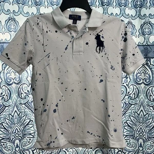 Polo Ralph Lauren Boys Polo Size M 10-12 Big Pony Paint Splatter Light Pink - Picture 1 of 5