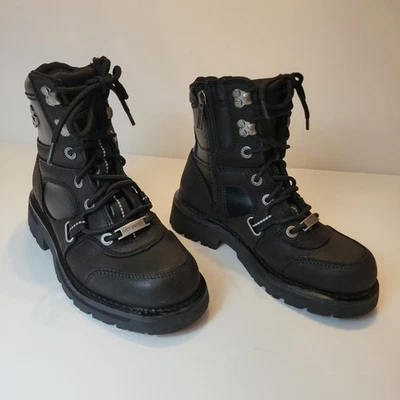 Harley-Davidson Mujer Mallery Talla 6 Cuero Negro Moto Botas Combate Foto 1 de 4