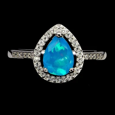 Ring aus 925er Sterlingsilber mit birnenförmigem blauem Opal (8 x 6 mm).... - Bild 1 von 4