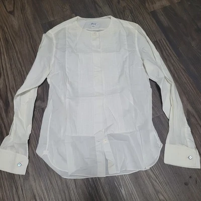 Camisa masculina Brioni Itália vintage com nervuras algodão branco botão tamanho P luxo - Imagem 1 de 4