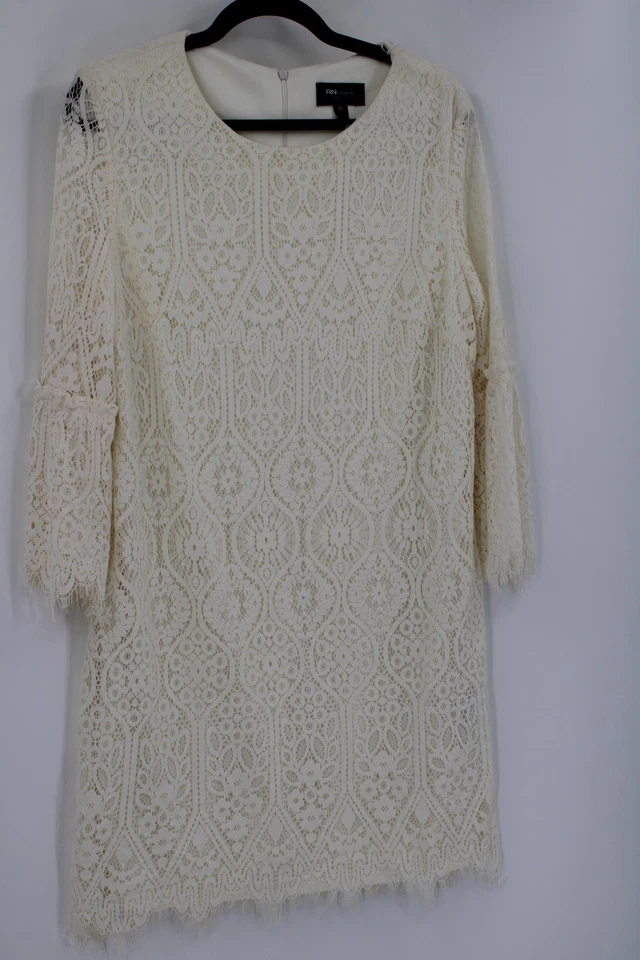 Vestido RN Studio para mujer 16 crema encaje manga campana cambio forrado funda dobladillo vieira Foto 1 de 4