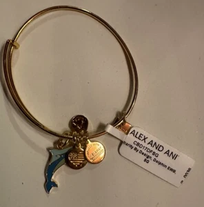Alex and Ani Dolphin EWB Charm Bracelet Bangle Blue Gold Finish Jewelry Gift NWT - Picture 1 of 3