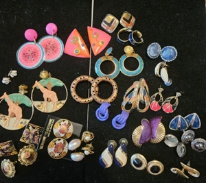 Enorme Lote De Colección Joyería Pendientes Perforados Años 80 Esmalte Metal Plástico Cloisonne - Imagen 1 de 22