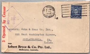 AUSTRALIA POSTAL HISTORY WWII CENSORED AIRMAIL COVER ADDR USA CANC YRS'40-45 - Picture 1 of 2