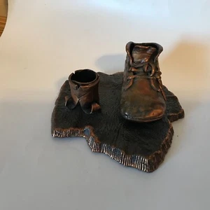 Vintage Bronze Mounted Baby Shoe and Candle / toothpick holder - Picture 1 of 3
