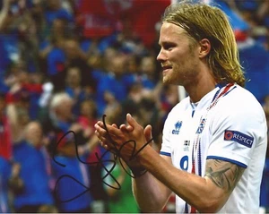 ICELAND & ASTON VILLA: BIRKIR BJARNASON SIGNED 10x8 EURO 2016 ACTION PHOTO+COA - Picture 1 of 1