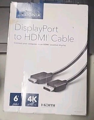 Insignia - 6’ 4K DisplayPort to HDMI Cable - Black - Image 1 of 2