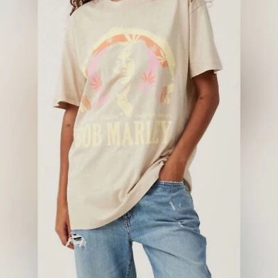 NEW Zion Rootwear Bob Marley Taupe Short Sleeve Oversized Graphic T-Shirt Sz S - Image 1 of 4