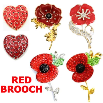 Poppies Flower Brooch Badge Crystal Enamel Pin Red Rhinestone Brooch Drip RedNEW - Image 1 of 4