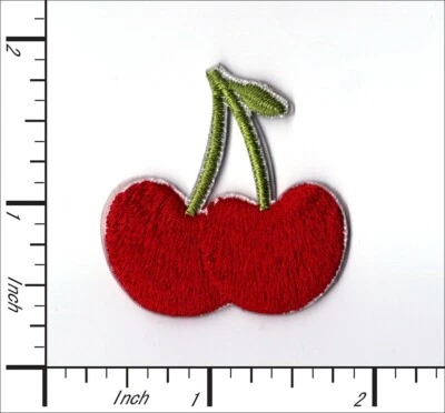 25 Pcs Embroidered Iron On/Self Adhesive patches Cherry Fruit 39x40mm AP028eA - Image 1 of 2