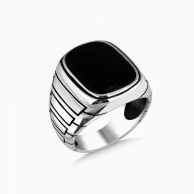 Real 925 Sterling Silver Natural Black Onyx Gemstone Jewelry Ring For Men - Image 1 of 4