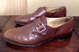 Alfani Italian Mens Dress Shoes Single Monk Strap Brown Leather VTG Size 10.5 - Picture 1 of 7