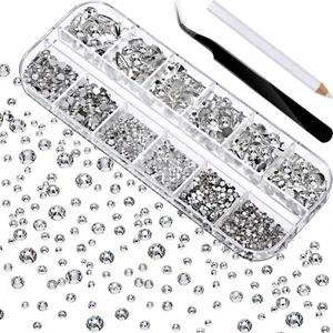 2000pcs Nail Gems Rhinestones Flat Back Crystal Diamonds 6 Sizes Rinestones Set - Picture 1 of 6