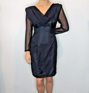 Intagible Vintage Black Dress 80s 90s Short Knee Sheer 10 Fit AU/UK 8 US 4 Small - Picture 1 of 7