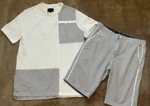 Sean John 32 Large City Hip Short Set Y2K Men Lightweight Gray Striped Rare HTF - Picture 1 of 7