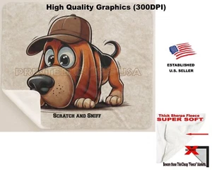 DigiPups Bloodhound Welpe Hund Scratch Sniff Cartoon Sherpa Fleece Überwurf Decke - Bild 1 von 6