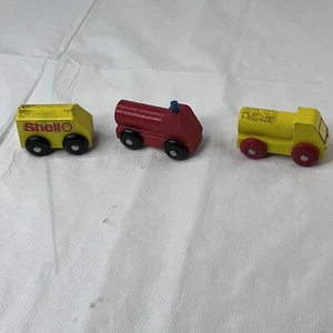 Vintage Brio Style Wooden Train Gasoline Shell Railroad Lot Of 3! - Picture 1 of 11