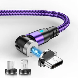 Charger Cable 540° Rotation 0.5M/1M/2M/3M Magnetic Lead For iPhone Type-C Micro - Photo 1 sur 13