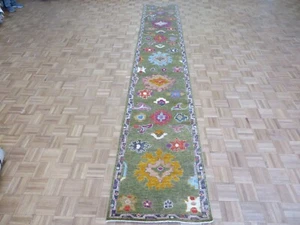2'7 x 15'7 Runner Hand Knotted Green Turkish Oushak Oriental Rug G14974 - Picture 1 of 12