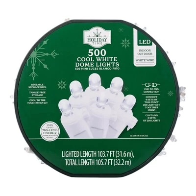Holiday Time 500-Count Cool White LED Dome Christmas String Lights White Cord - Image 1 of 4