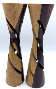 Danish Modern Hourglass Candle Stick Holder Two Tone Wood Vintage MCM - Picture 1 of 8