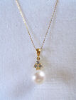9 mm Pearl Solitaire & White Sapphire  10k Gold Pendant & Necklace